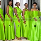 Травяное зеленое атласное ТРАПЕЦИЕВИДНОЕ ПЛАТЬЕ для подружки невесты, длинное Африканское женское платье без рукавов для свадебной вечеринки