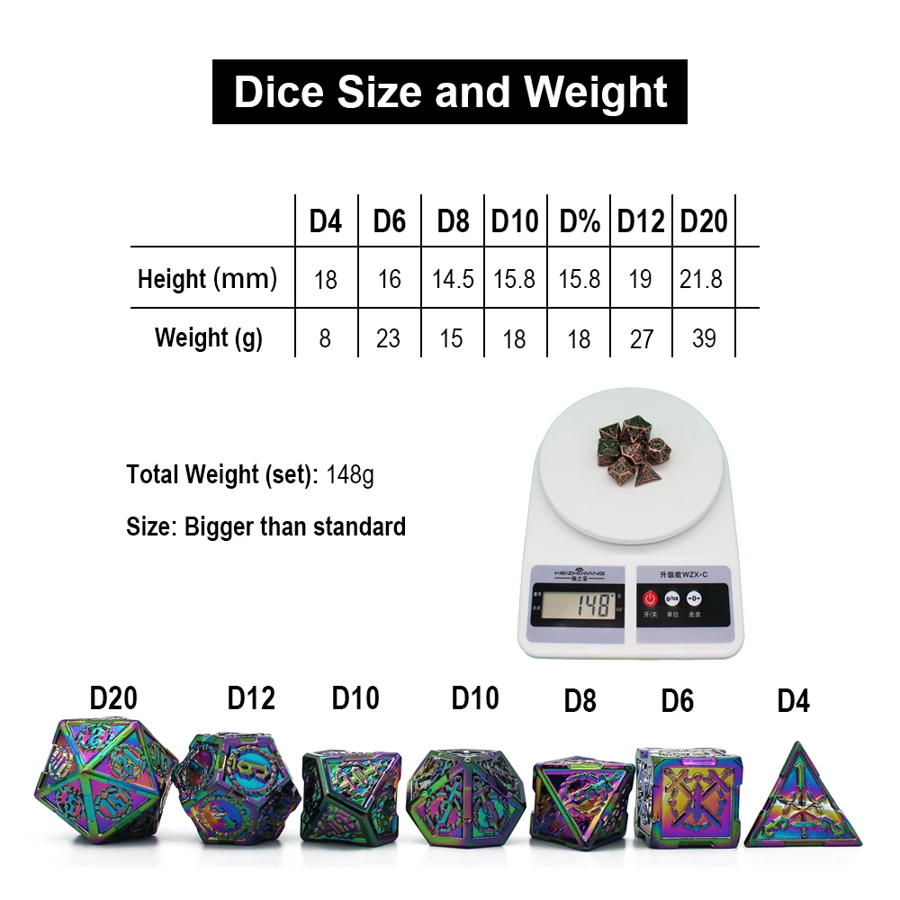 Новый дизайн 2020 года набор металлических игральных костей с чехлом для игр на