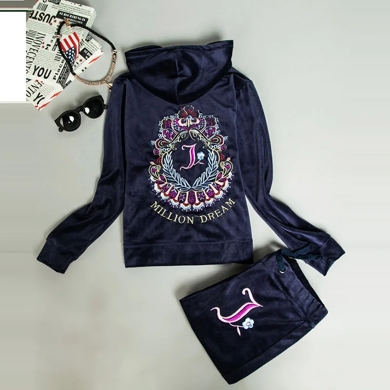 

2023 Spring Demi-Season Women's Velvet Tracksuits With Long Sleeves Letter Embroidery Pattern Of Hoodies Two-piece Suits Pants