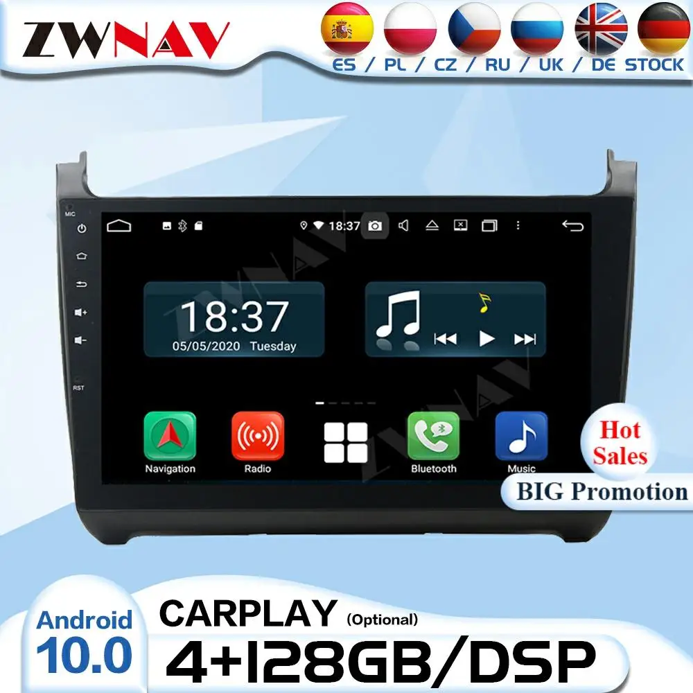 

Автомобильный радиоприемник Carplay, 128 ГГц, 2 Din, Android 10, для Volkswagen VW POLO 2015, аудио, стерео, видео плеер, навигация по GPS, головное устройство
