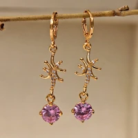 new heart earrings dangle drop earrings for womens earrings gold filled pink stone round zircon earrings wedding jewelry