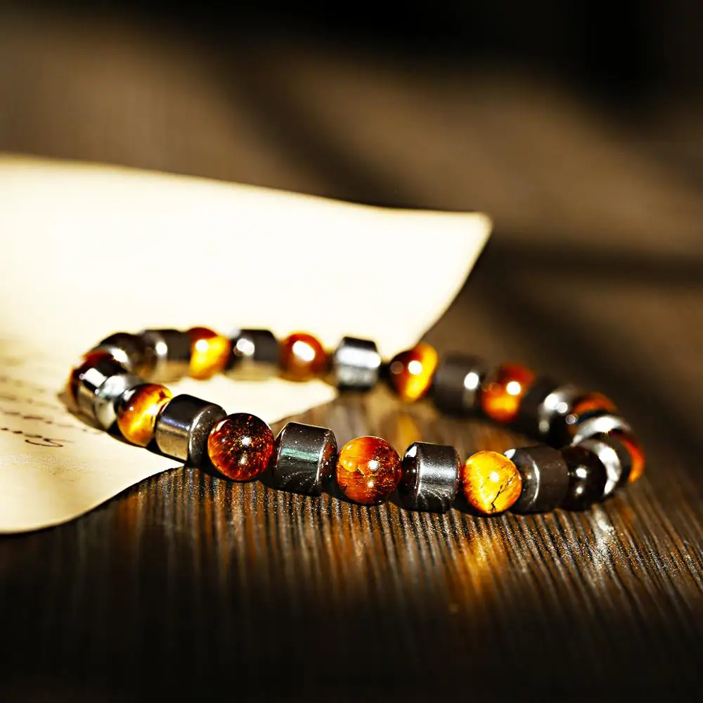 Браслеты из гематита и Тигрового Глаза для женщин цилиндрический гематит