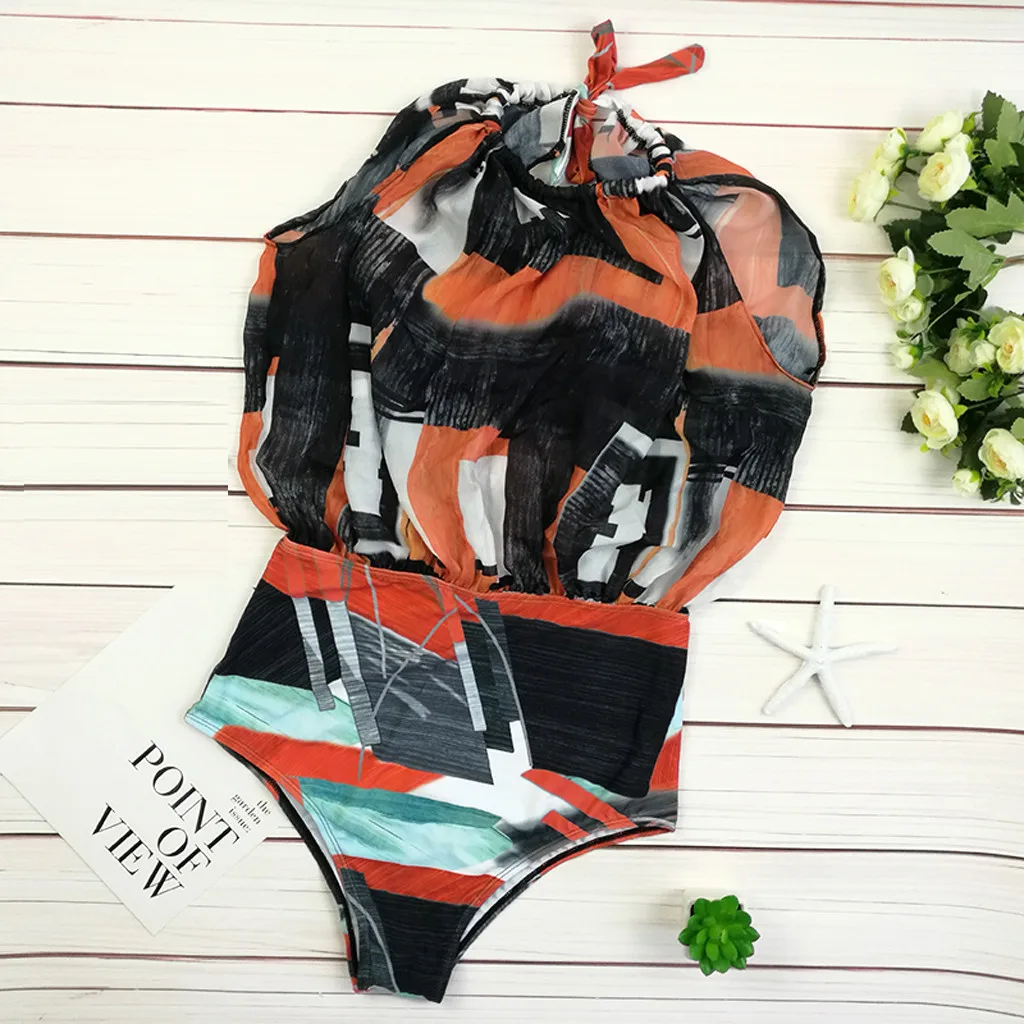 Сексуальный женский цельный купальник с рисунком бикини комбинезон пляжная