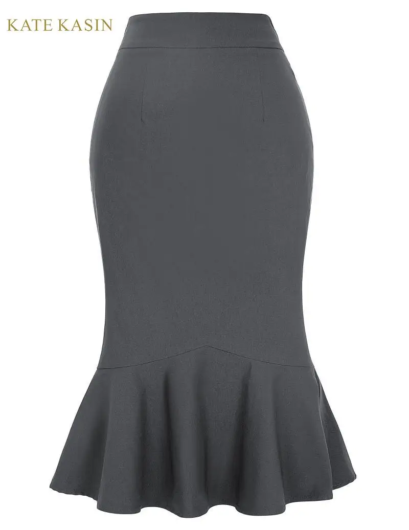 Женская офисная юбка карандаш Kate Kasin однотонная облегающая до колена с высокой