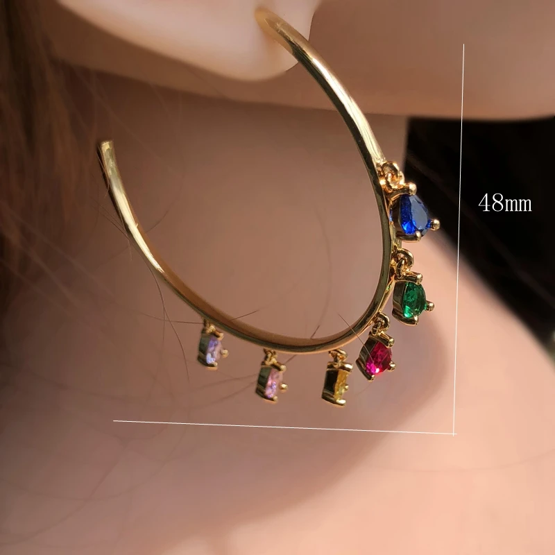 

Big Circle Round Hoop Earrings small Water drop colorful Zirconia Pendant For Women Gold Color Piercing Fashion Earrings Jewelry