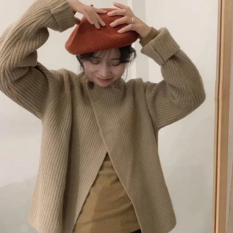 LANMREM 2022 осенний Новый вязаный кардиган с двумя пуговицами женский свободный