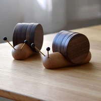 wooden snail coasters cute creative 4pcs round placemats with magnet home desktop decoration tea cupmug coaster
