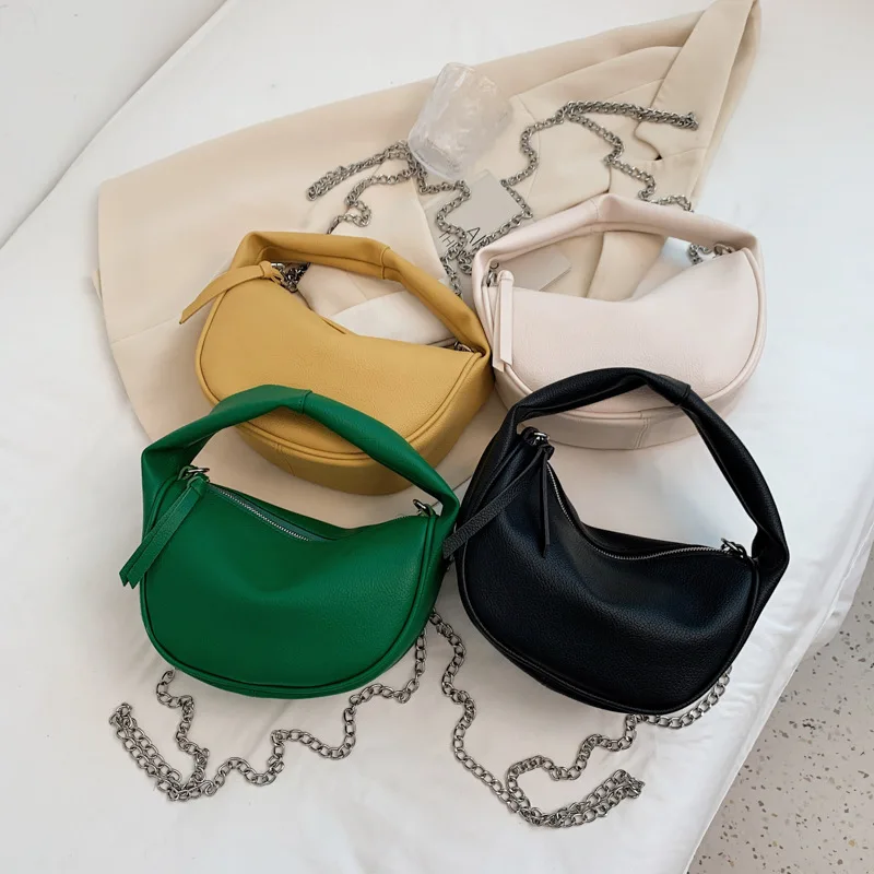 

Fashion Dumpling Shopping Bag Retro Soft Women Totes Hobo Shoulder Bags Female New PU Leather Chain Handbags for Women 2021