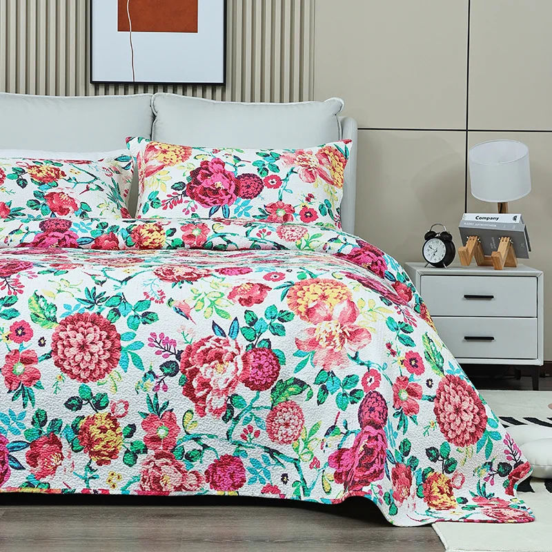 

Хлопковое покрывало для кровати CHAUSUB, комплект из 3 предметов, покрывало для кровати с цветочным принтом, наволочка, Королевский размер, покр...