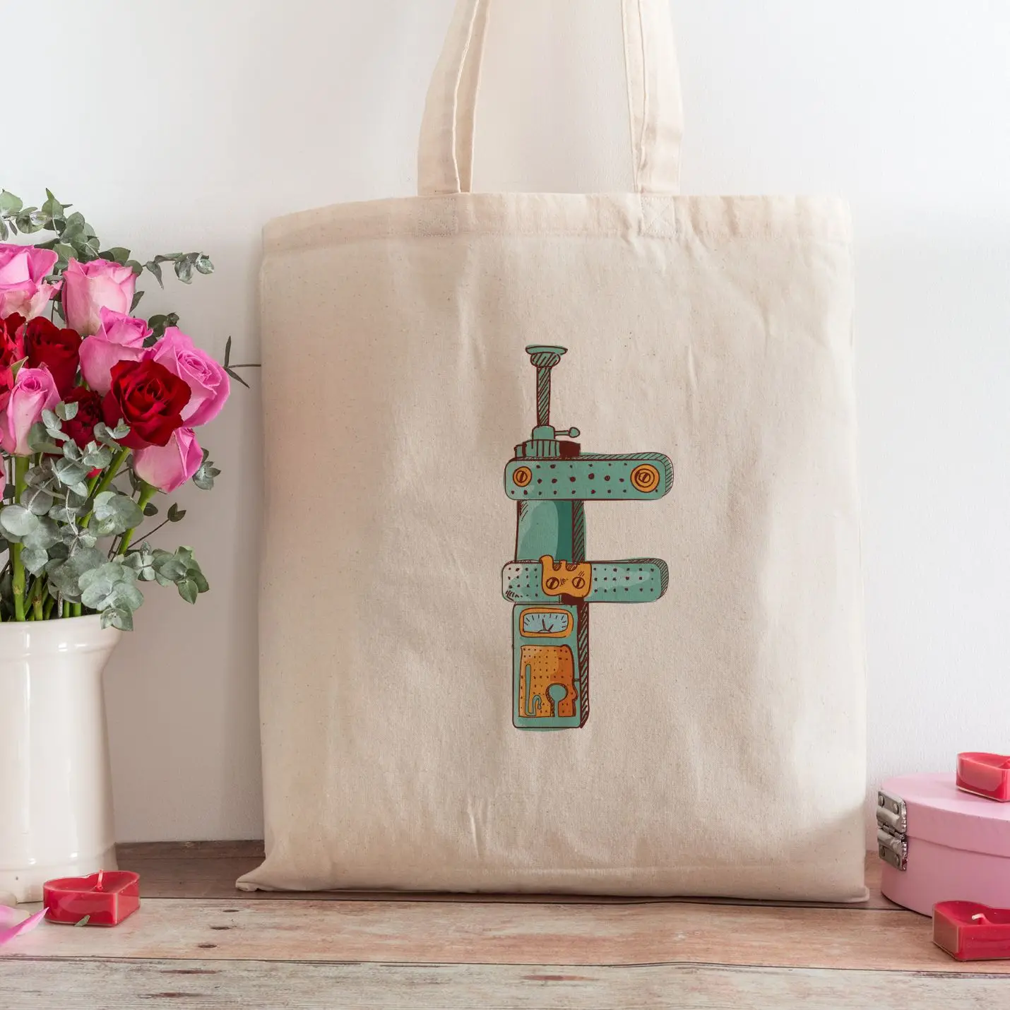 

F Letter Design Shopping Beach Tote Bag
