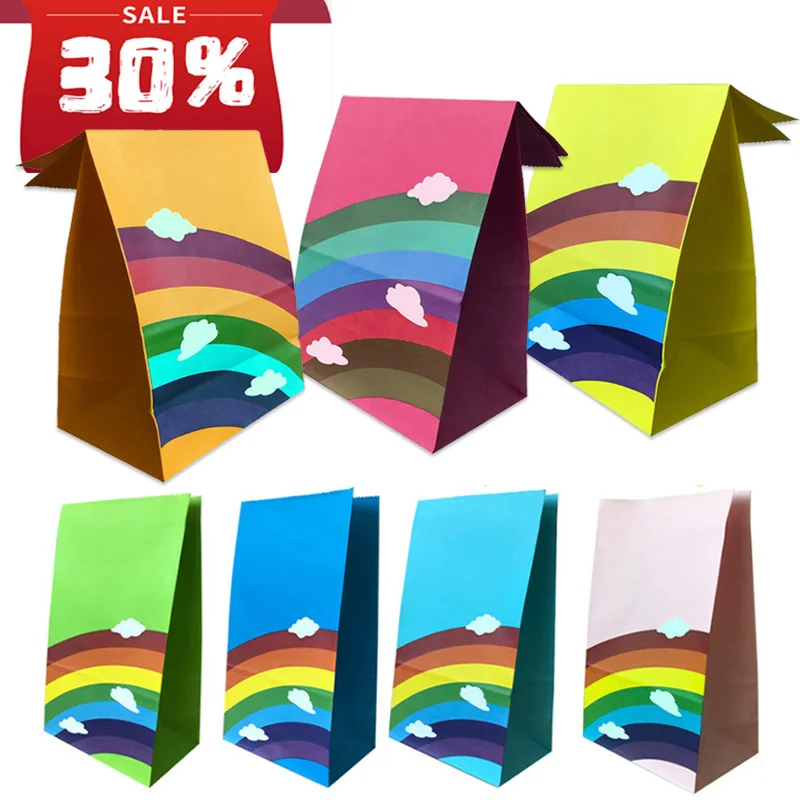 

20Pcs Kraft Paper Bag Kids Birthday Gifts Bags Colorful Rainbow Food Storage for Sundries Candy Christmas Wedding Party Supplies
