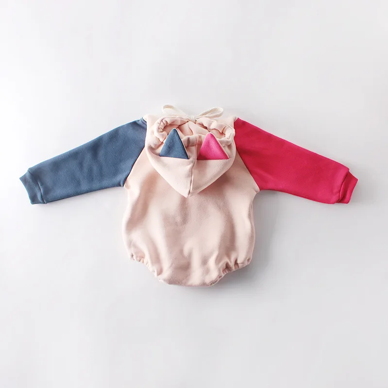 

0-24M Hot seling Cute Winter Twins Baby Bodysuits Velvet Hooded Cotton One-Pieces Cartoon Cat Print Baby Girls Clothing
