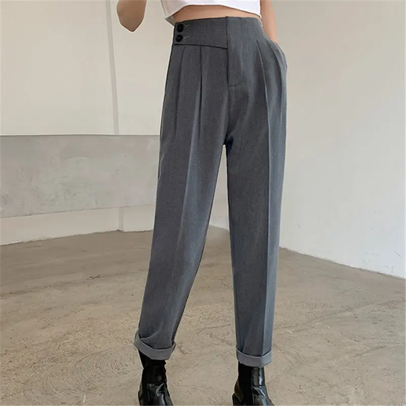 

HziriP High Street Large Size Office Lady Texture Trousers High Waist 2021 Hot Sale Straight Thin Solid Korean Summer Pants