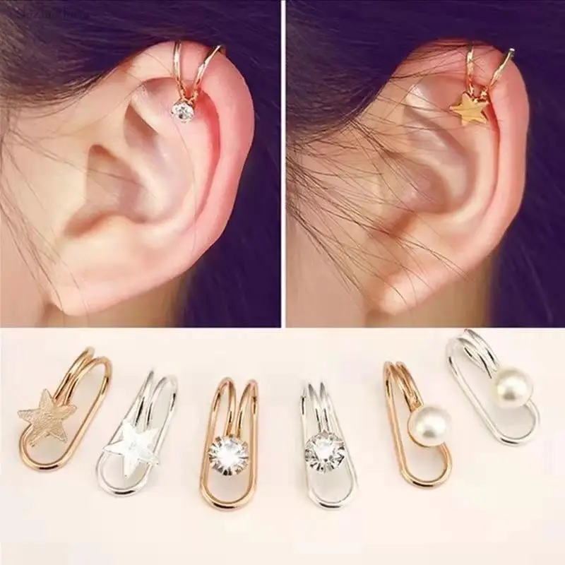 

Korean U-shaped ear clip simple temperament design pearl star moon butterfly diamond earrings girl ear bone clip is not allergic