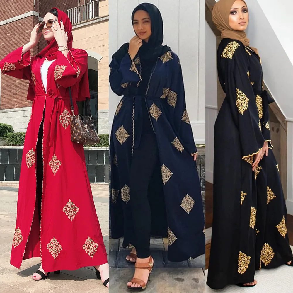 Элегантное мусульманское платье с вышивкой Abaya Vestidos вечерние кимоно кардиган