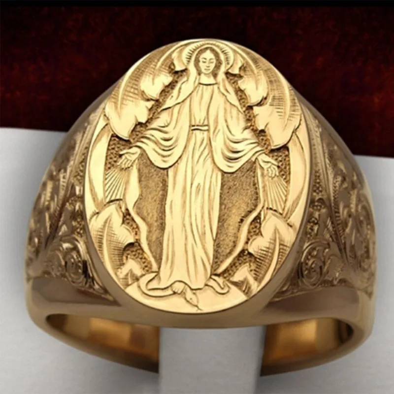 

Elegant and Noble Virgin Mary Prayer Pattern Ring Personality Ladies Casual Wedding Party Badge Faith Ring Jewelry