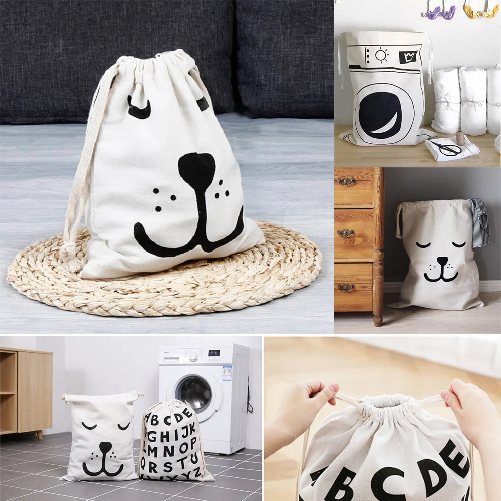 58x48CM Cotton Linen Drawstring Sack Bag Food Clothes Outdoor Travel Storage Hand Bag Sundries Vaccum Compressed Laundry Bag