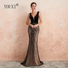 Женское вечернее платье-Русалка YOUXI, длинное черное и шампанское платье с открытой спиной для выпускного вечера, 2019