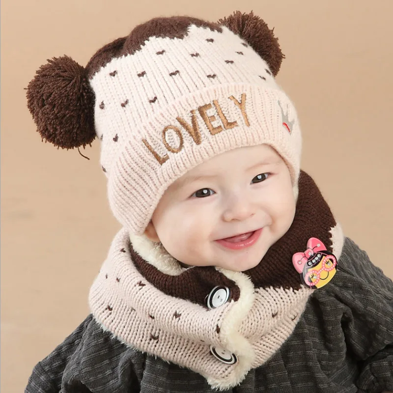 

Infant Wool Hat Winter Baby Neck Hat 2 Pieces Set Newborn Knitted Sleeve Head Cap Baby Winter Hat Kids Hat Scarf Set