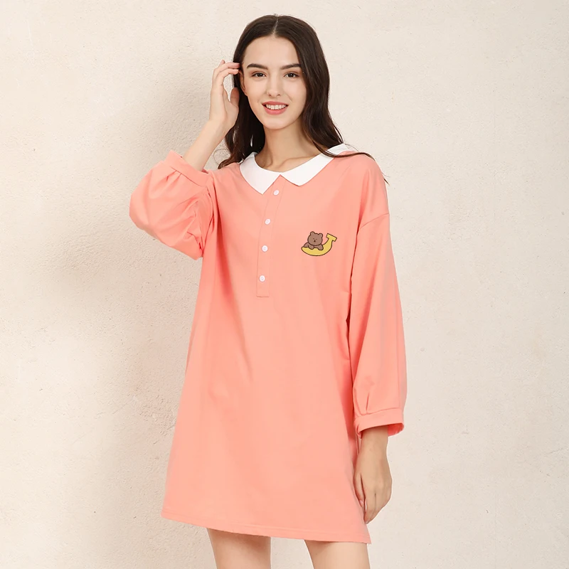 Платье-рубашка женское хлопковое с принтом банан и медведь | Женская одежда