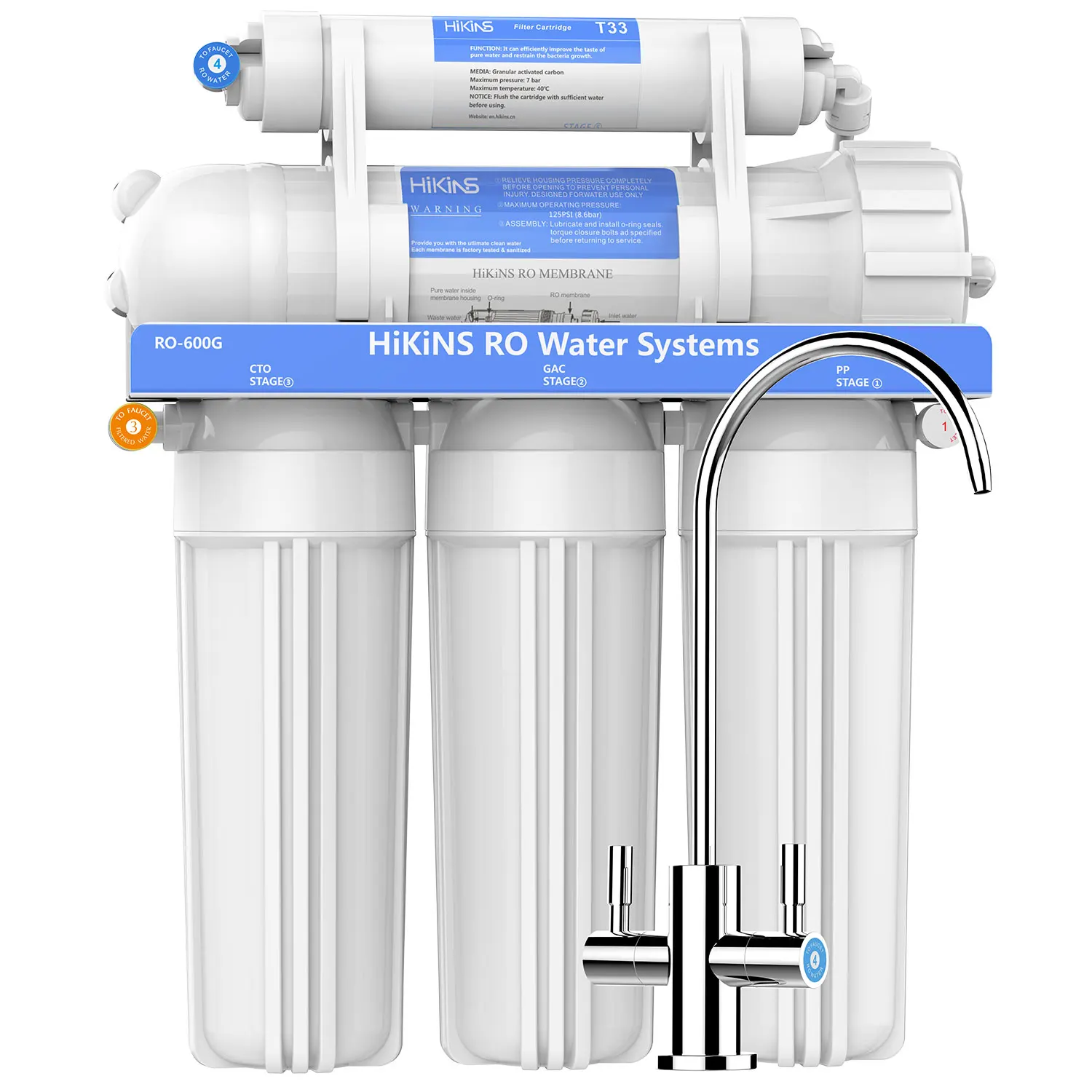 

Home Kitchen Purifier Water Filters HiKiNS Reverse Osmosis Water Filtration System RO-600G with Large Flow 600GPD Membrane