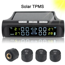 Solar TPMS Sensor Tyre Pressure Monitoring System with 4 External Sensors Universal Digital LCD Display Car Accessories