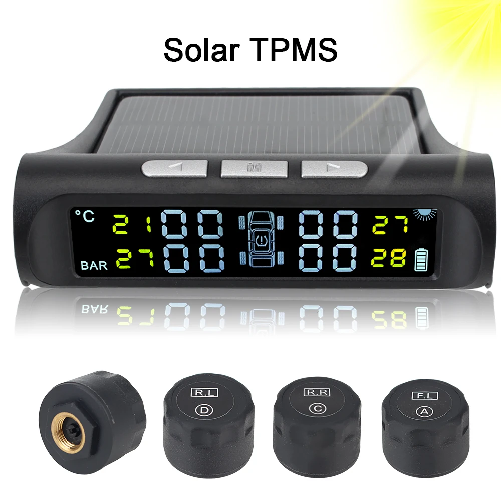 Солнечный датчик TPMS система контроля давления в шинах с 4 внешними датчиками s