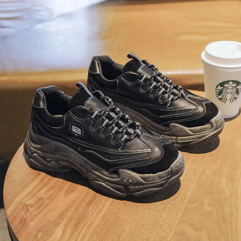 Женские кроссовки на платформе черная обувь для девочек Высококачественная