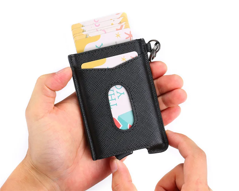 Bisi Goro RFID Блокировка кредитный держатель для карт Anit-theft кошелек карта для мужчин и женщин автоматический всплывающий Чехол для карт кожаный держатель для ID