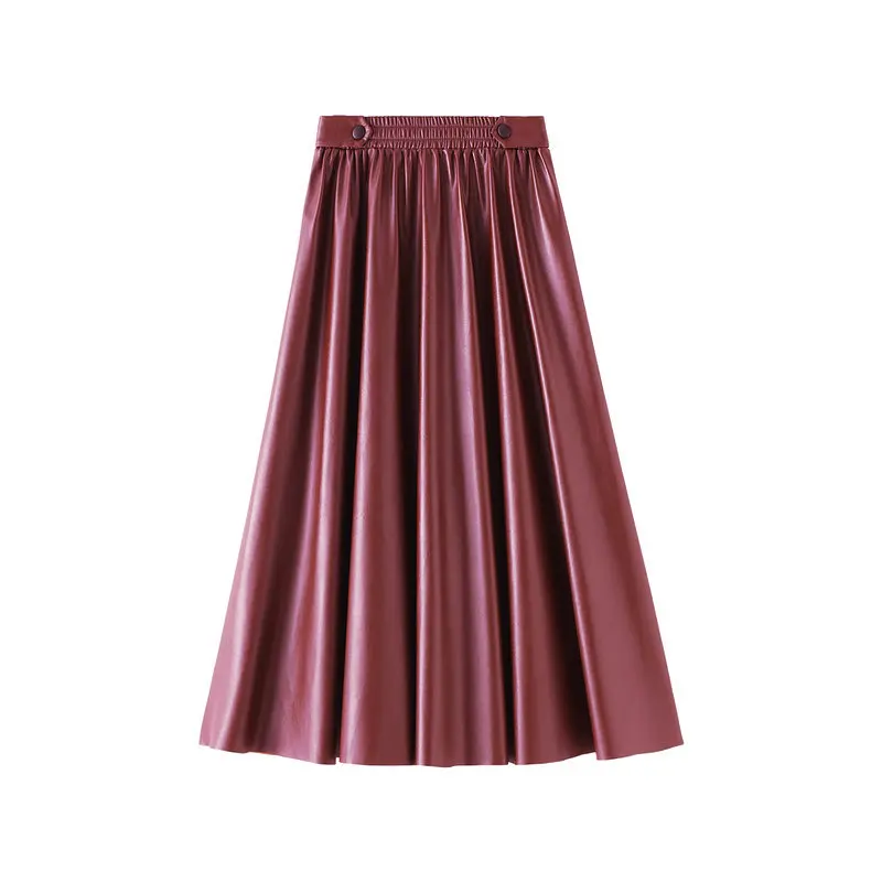 

Elengant High Waist PU Leather A-line Skirt Women Button Autumn Winter Office Lady Black Skirts Mujer Faldas Femme Jupe New 2020
