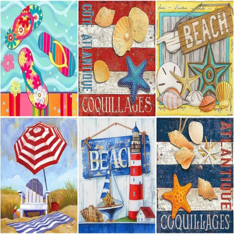 

CHENISTORY 60x75cm Frame Paint By Number For Adults Starfish shells Picture By Numbers Acrylic Paint On Canvas Home Decors Art
