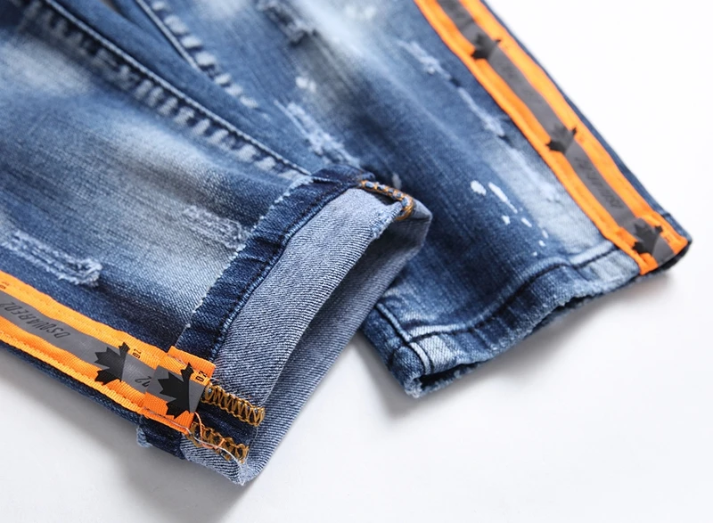 

Mens Luxury Designer straight Jeans Young Men dark Blue Casual mid waist Denim Pants Patchwork Design Washed Jean Streetwear