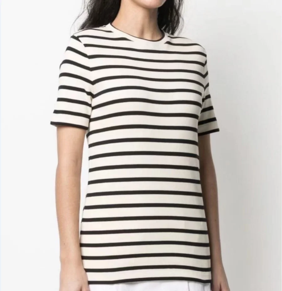 

2021 Summer New Fashion Simple Stripe Crew Ne Loos Classic Design Behind Loose Short Sleeve T-shirt Unisex J1