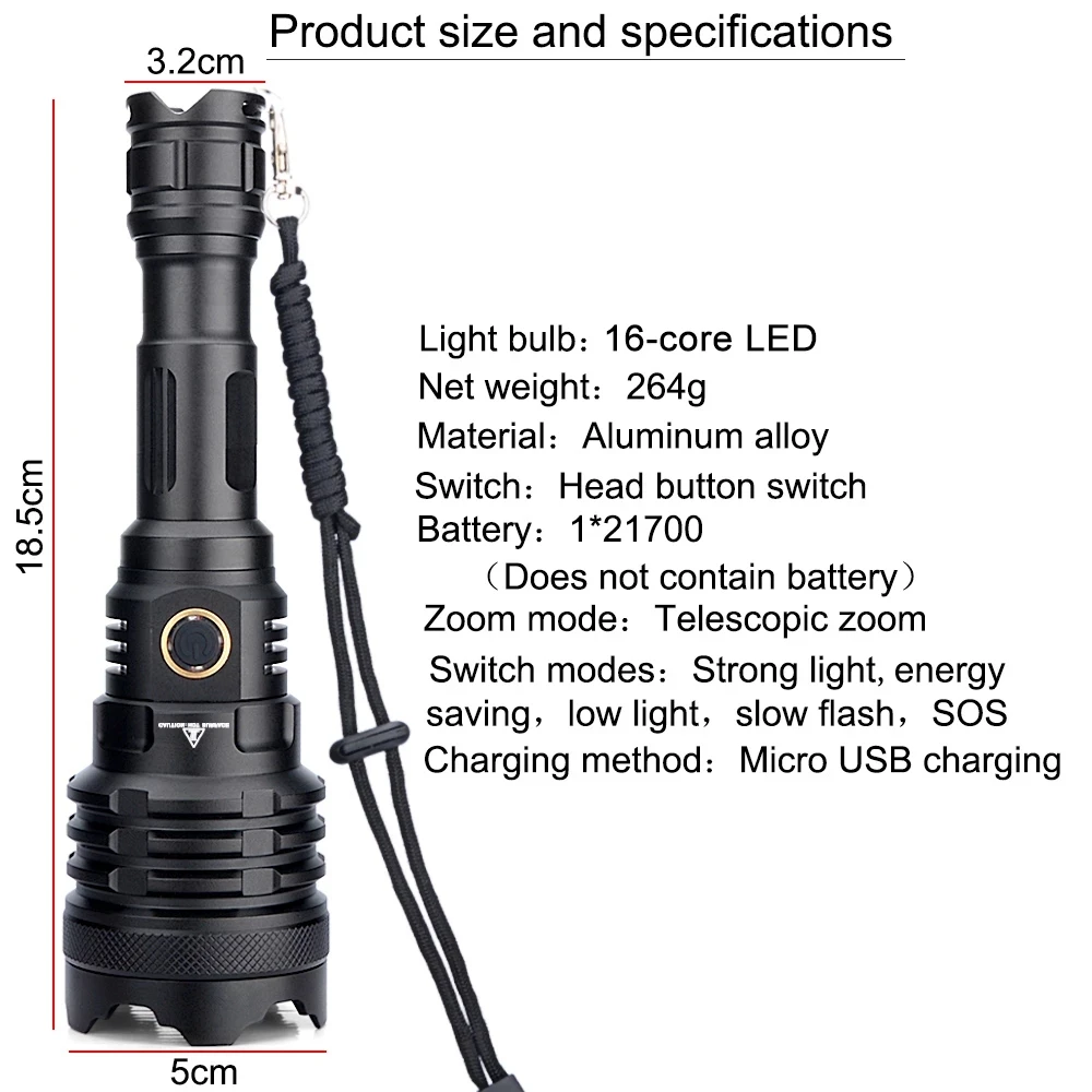 구매 XHP160 LED 강력한 손전등 토치 USB 충전식 전술 사냥 캠핑 랜턴 21700 배터리 램프 Zoomable Lampe De Poche