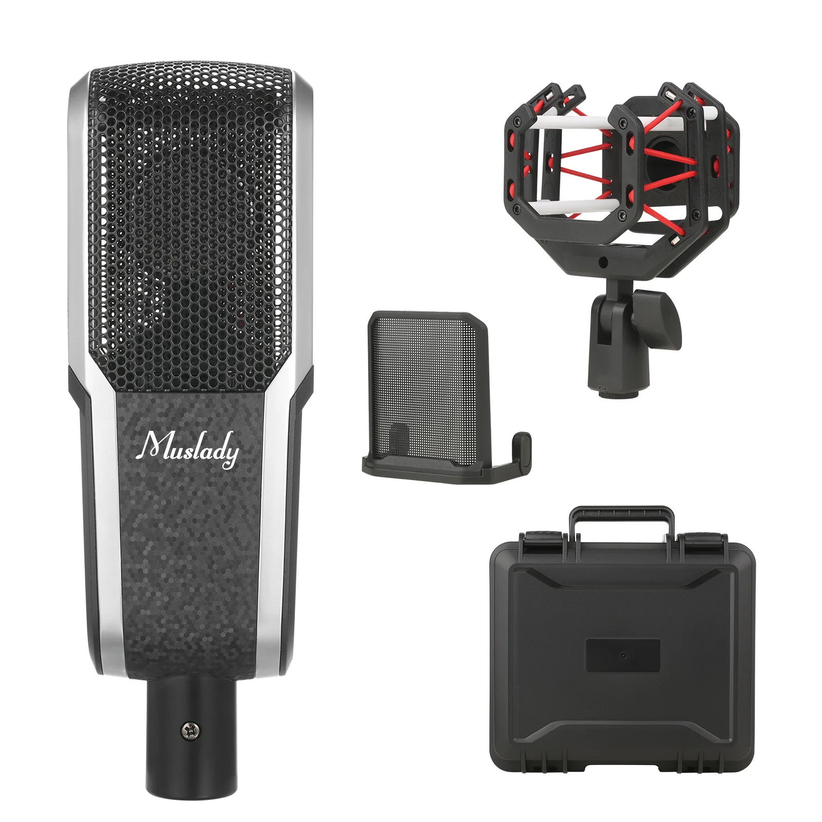 

Muslady 26mm Diaphragm Condenser Microphone XLR Studio Cardioid Condenser Microphone Kit with Shock Mount Clip Mic Carry Case