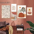 Настенная картина в стиле бохо, холст для рисования линий, абстрактный постер для женщин, печать обнаженных растений, листья, украшение для гостиной