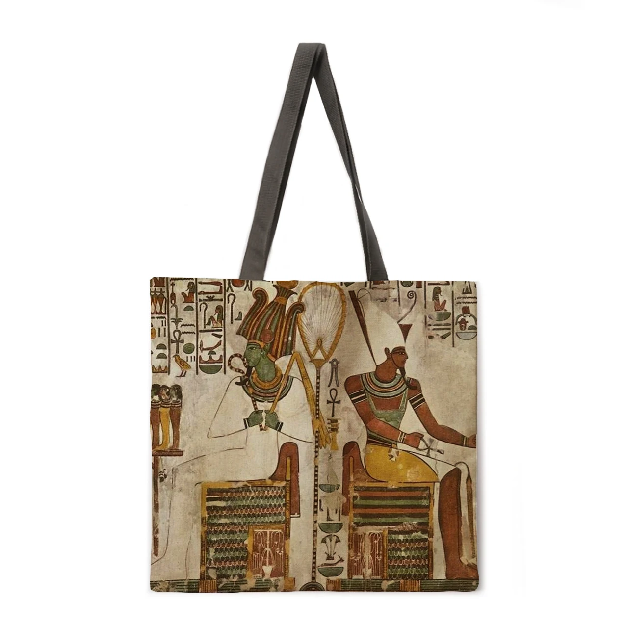 

Egyptian mural print tote bag ladies linen bag ladies shoulder bag outdoor leisure handbag foldable shopping bag