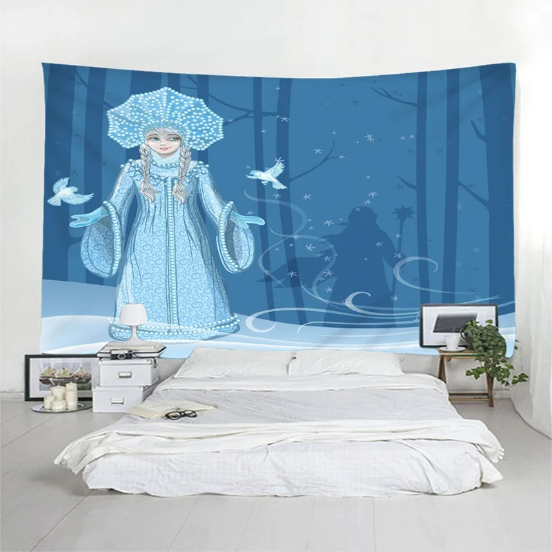 Santa Claus Tapestry Beautiful Snow Maiden Wall Hanging Tapestry High Quality 3D Coverlet Waterproof Tapestry Christmas Decor