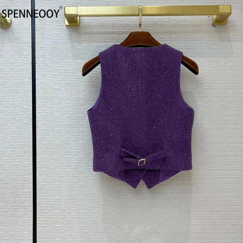 SPENNYMOOR 2021Spring Summer Runway Brand Purple Tweed Skirt Suit Women Fashion Single-Breasted Vest + Pleated Skirt
