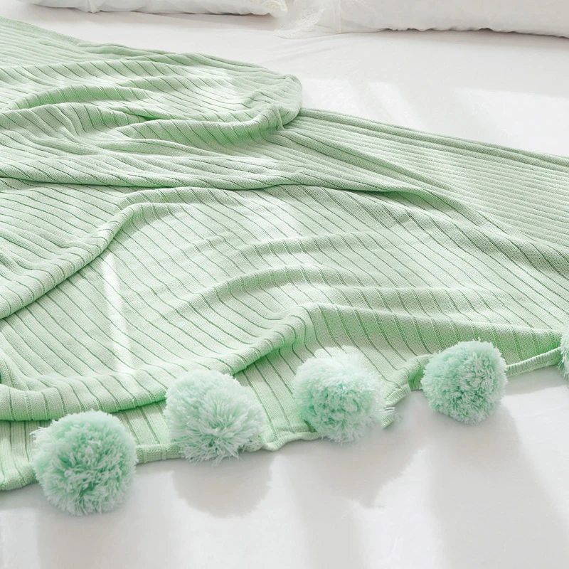 Новое хлопковое вязаное покрывало с помпоном для волос новое одеяло