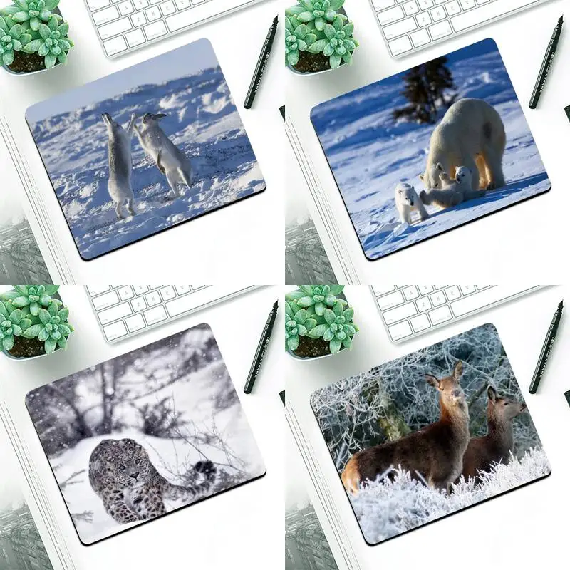 

animals in the snow wild Laptop Computer Mousepad Small Pads Rubber Mouse Mat MousePad Desk Gaming Mousepad Cup Mat