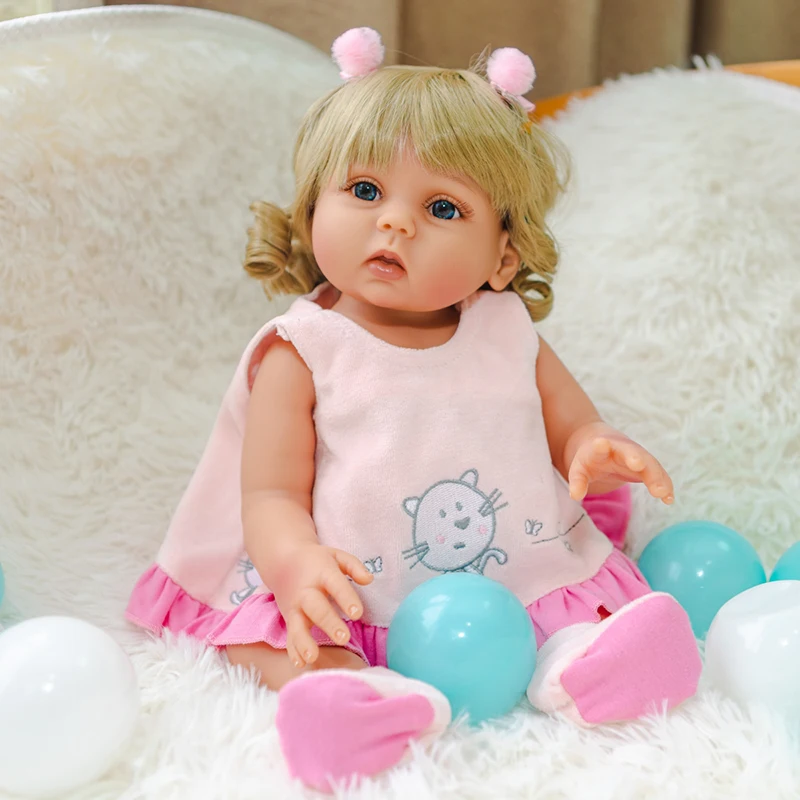 

48CM Full Body Silicone Baby Reborn Soft Bath Toy Waterproof Girl with Blonde Hair Handmade Doll for Child Gift