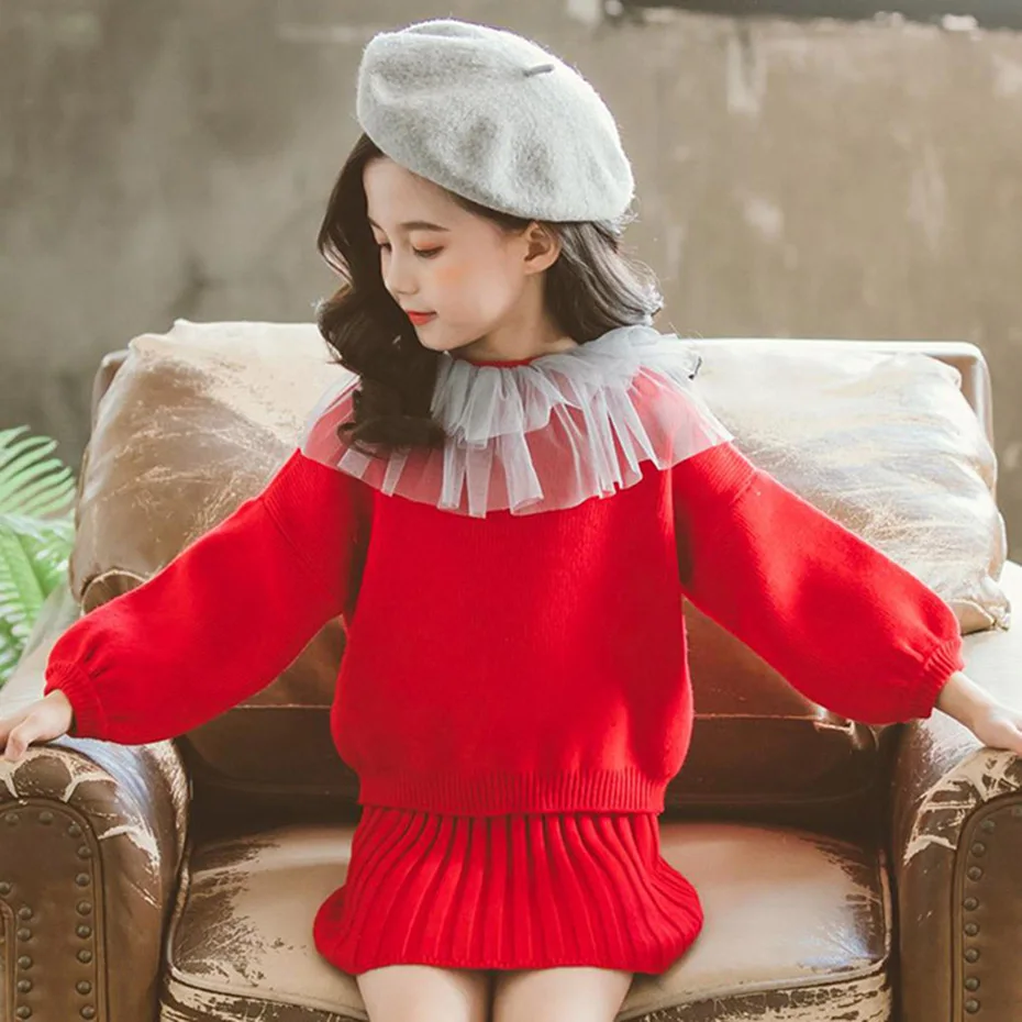 Dresses For Girls Dress Solid Knitted Kids Sweater Girl Autumn Winter Toddler Clothing 6 8 10 12 14 Year | Детская одежда и обувь