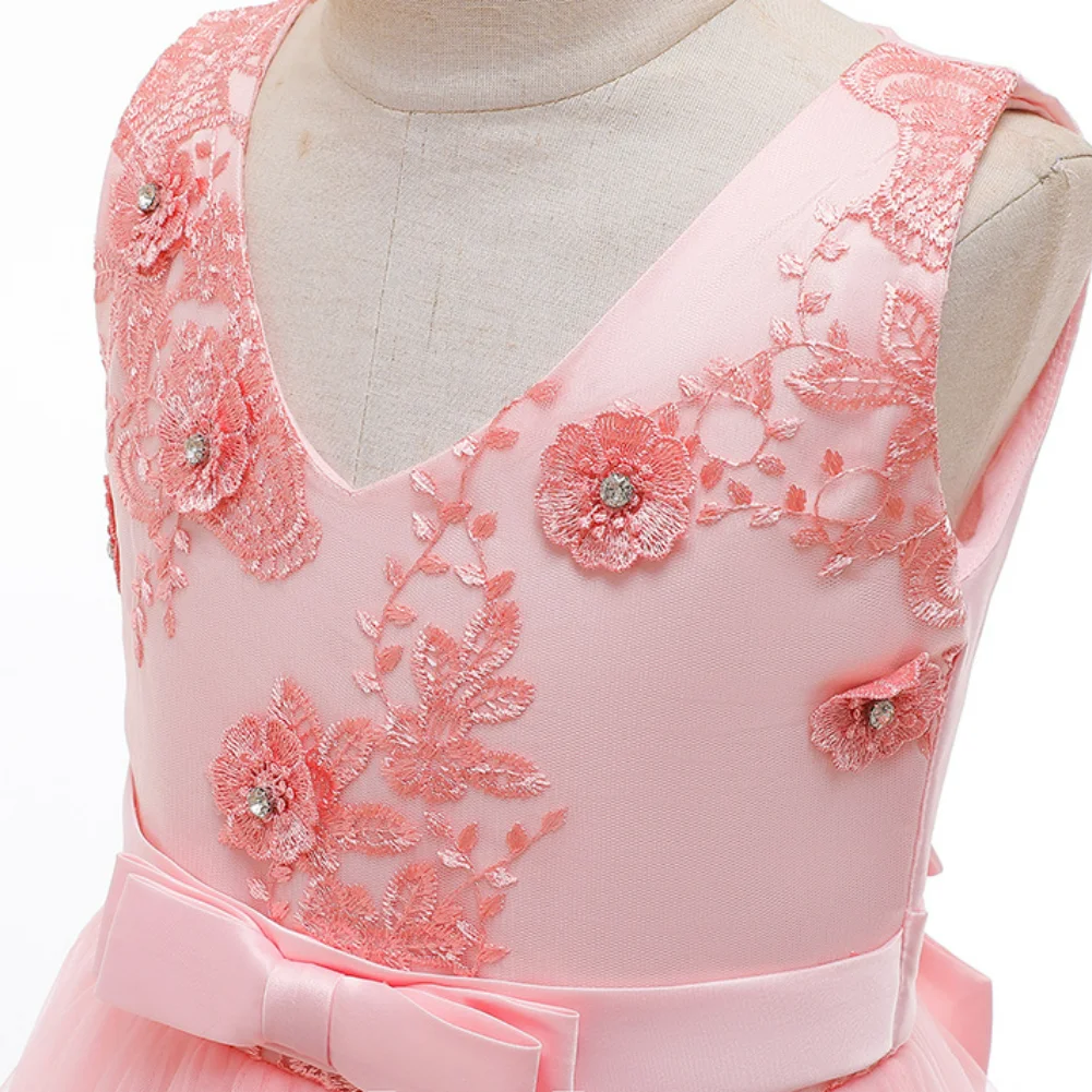 Детское длинное вечернее платье принцессы Подиумные кружевные платья с цветами