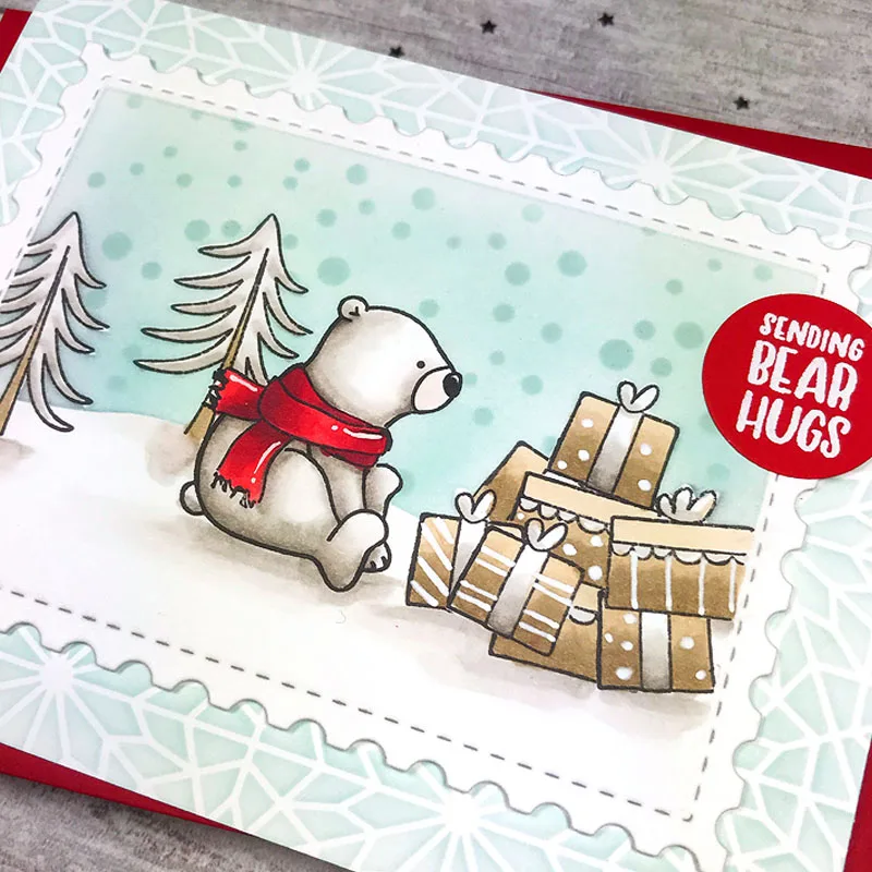 

Happy Winter Holiday Winnie The Pooh Playing In The Woods Cutting Dies And Stamps For DIY Scrapbooking Card Making Animals Dies