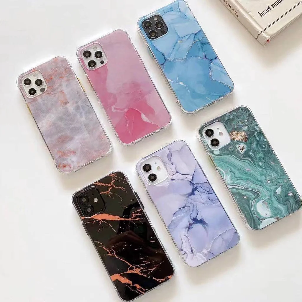 

For iPhone 11 Pro Max Glass marble phone case For iPhone 12 Pro Max Mini crystal airbag anti-drop cover