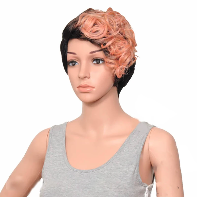 HAIRJOY женский специальный смешанный цвет боковая часть короткий кудрявый синтетический парик для волос