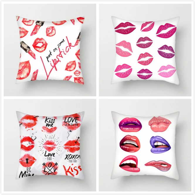 Чехол на подушку для девочек Fuwatacchi декоративный с принтом губ и помады дивана