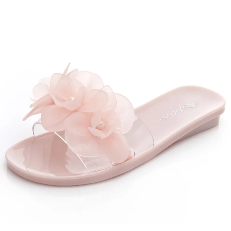 

Sweet Flower slippers girls summer women shoes wear resitant transparent jelly shoes woman's slipper