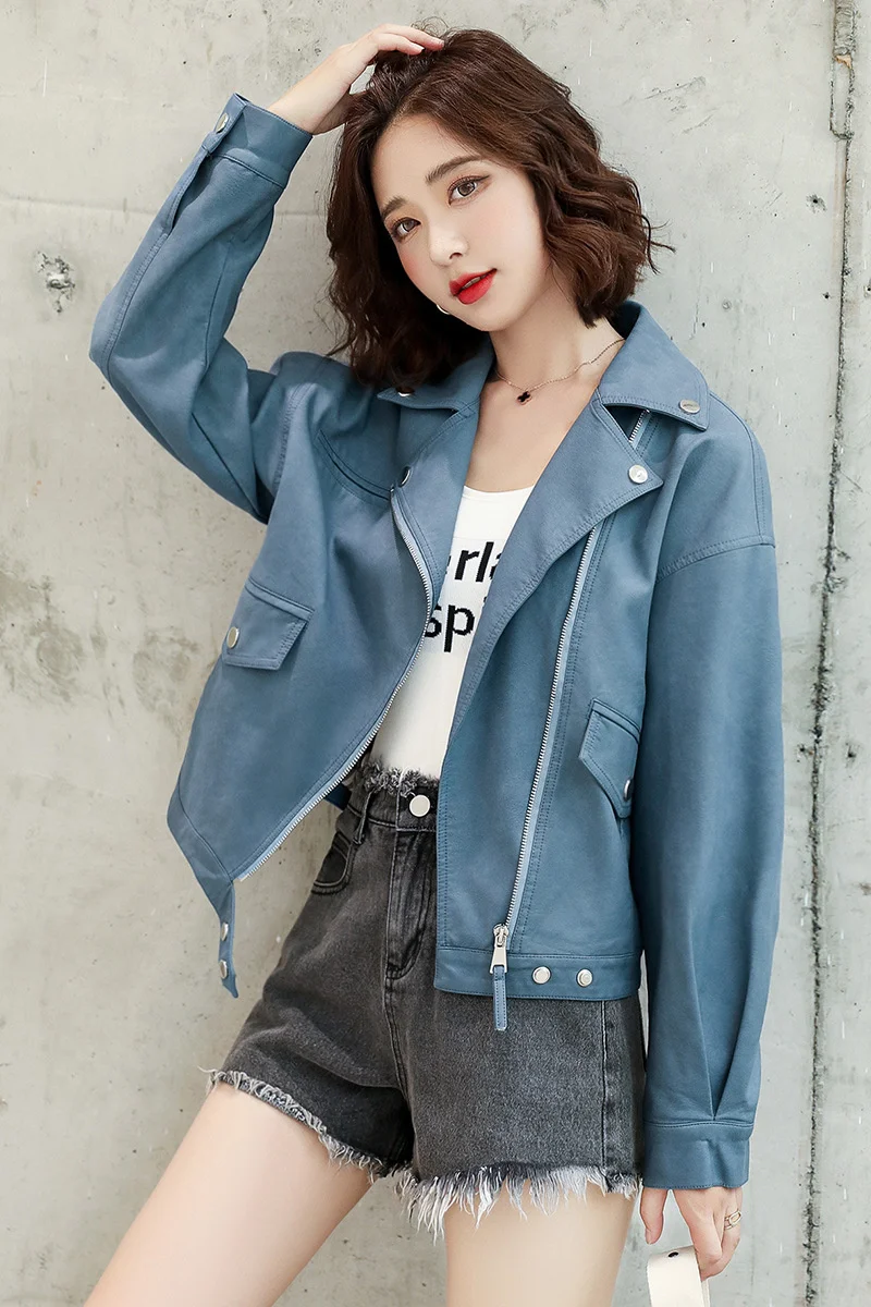 Leather Jacket Women's short 2020 new spring and autumn Korean version loose and versatile small locomotive leather jacket enlarge